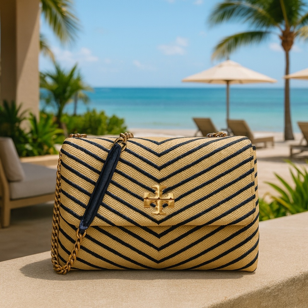 NEW Tory Burch Kira Chevron Natural Straw Convertible Shoulder/Crossbody Bag
